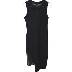 marienbad NYC Black Sleeveless Mesh Illusion Sheath Midi‎ Dress Womens XS